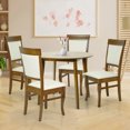 thumbnail image 1 of Wickerix 5 Piece Dining Set, 4 Classic Style Solid Wood Ronda Upholstered Chairs w Round Dining Table, Kitchen Set for Four, Living Room Set, Medium Brown Finish Beige Fabric, 1 of 7