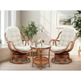 thumbnail image 1 of Wickerix Set of 2 Bali Lounge Swivel Rocking Chairs with Cream Cushion and Pelangi Round Coffee Table Natural Rattan Wicker Handmade, Colonial, 1 of 6