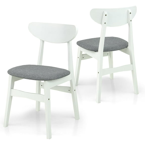 Wickerix Set of 2 Solid Wood Yumiko Dining Kitchen Modern Side Chairs w/Padded Seat, White Color