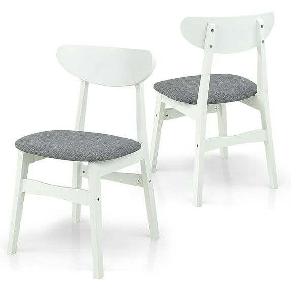 Wickerix Set of 2 Solid Wood Yumiko Dining Kitchen Modern Side Chairs w/Padded Seat, White Color