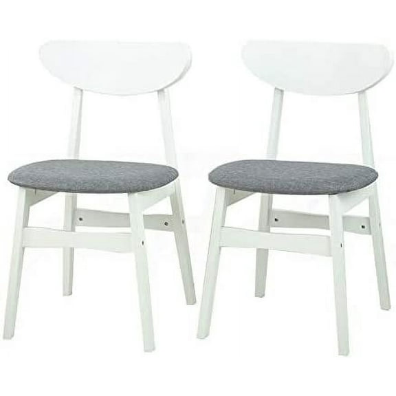 Wickerix Set of 2 Solid Wood Yumiko Dining Kitchen Modern Side Chairs w/Padded Seat, White Color