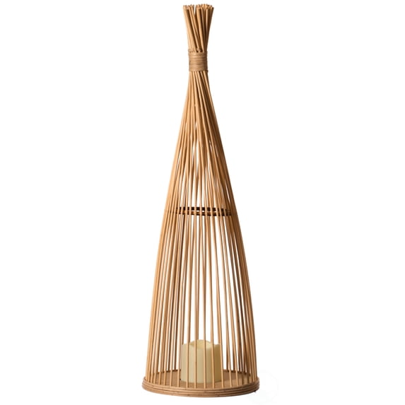 Wickerwise Rattan Designed Bamboo LED Lantern Lamp Battery Powered for Indoor and outdoor