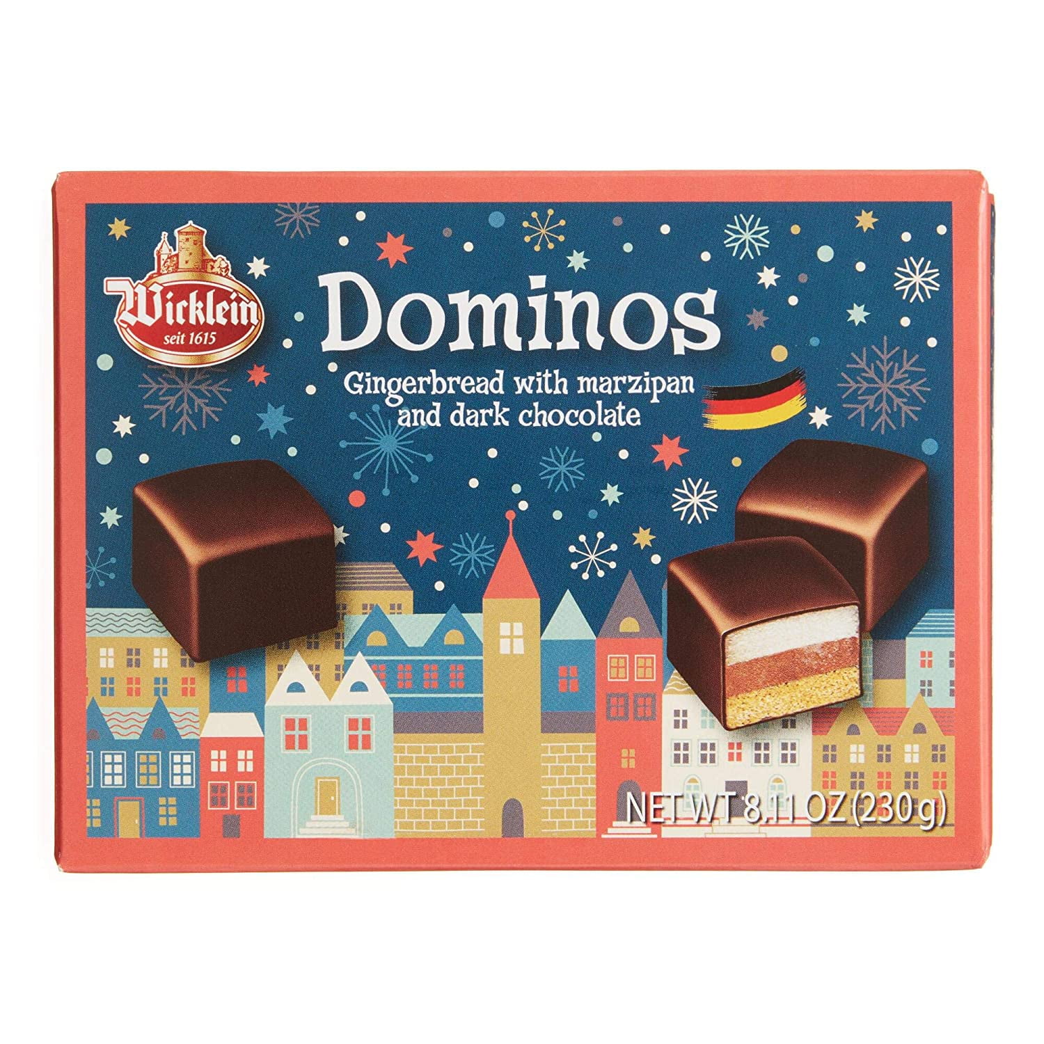 Wicklein Holiday Dominos Gingerbread with Marzipan and Dark Chocolate, 8.11 oz
