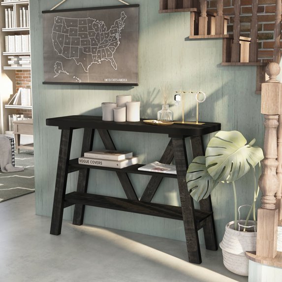 Wicks 2-Shelf Wood Reclaimed Black Oak Console Table
