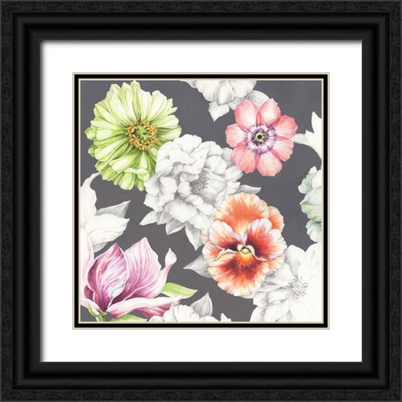 Wicks, Jane 20x20 Black Ornate Wood Framed with Double Matting Museum Art Print Titled - Floral Sketch on Grey