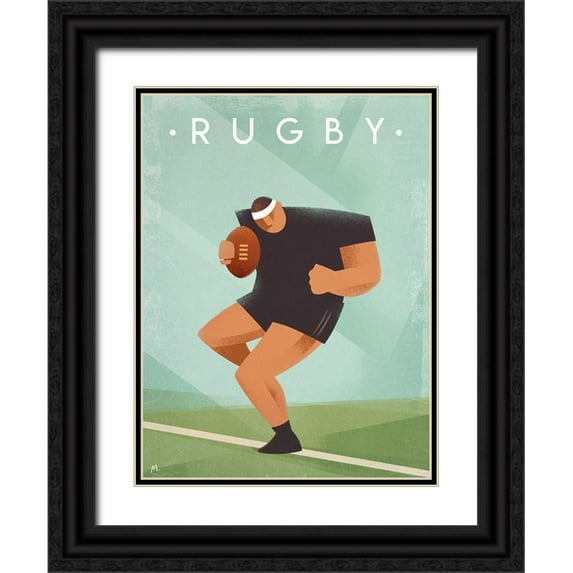 Wickstrom, Martin 12x14 Black Ornate Wood Framed with Double Matting Museum Art Print Titled - Vintage Rugby