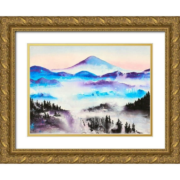 Wickstrom, Martin 18x14 Gold Ornate Wood Framed with Double Matting Museum Art Print Titled - Mountain Mist Landscape