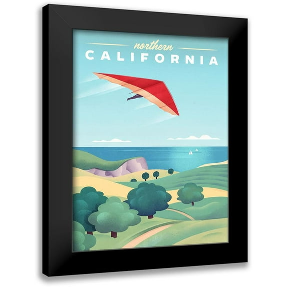 Wickstrom, Martin 19x24 Black Modern Framed Museum Art Print Titled - Northern California - Hang Gliding