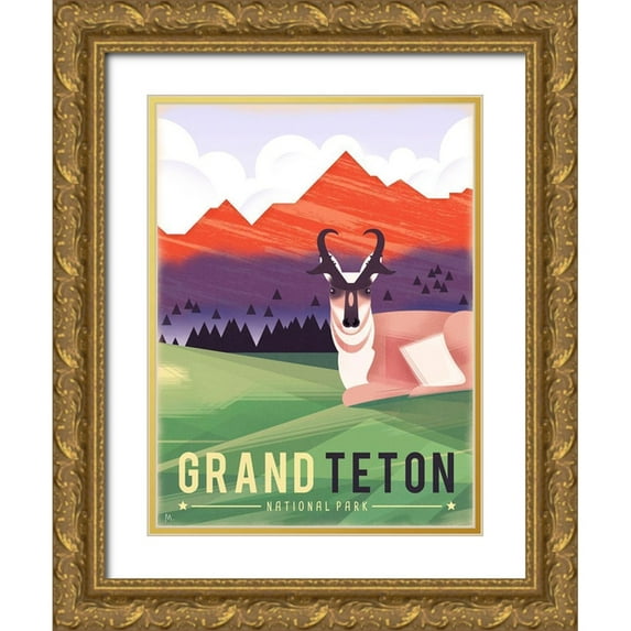 Wickstrom, Martin 19x24 Gold Ornate Wood Framed with Double Matting Museum Art Print Titled - Grand Teton National Park
