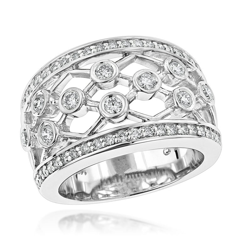 Wide 14K Unique Diamond Right Hand Ring for Women (White Gold Size