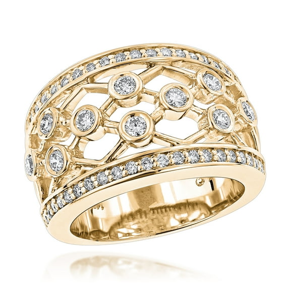 Wide 14K Unique Diamond Right Hand Ring for Women (Yellow Gold Size 5.5)