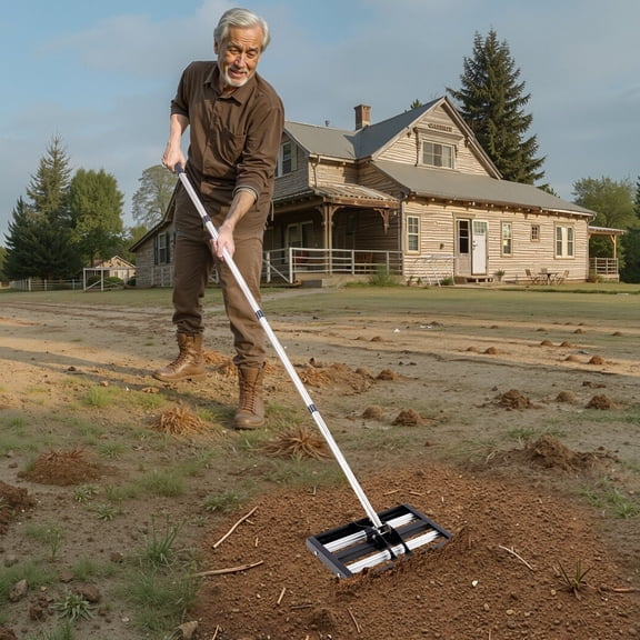 Wide 17x10in Lawn Leveling Rake | 63.4 Inch Ergonomic Adjustable Handle for Efficient Yard Leveling
