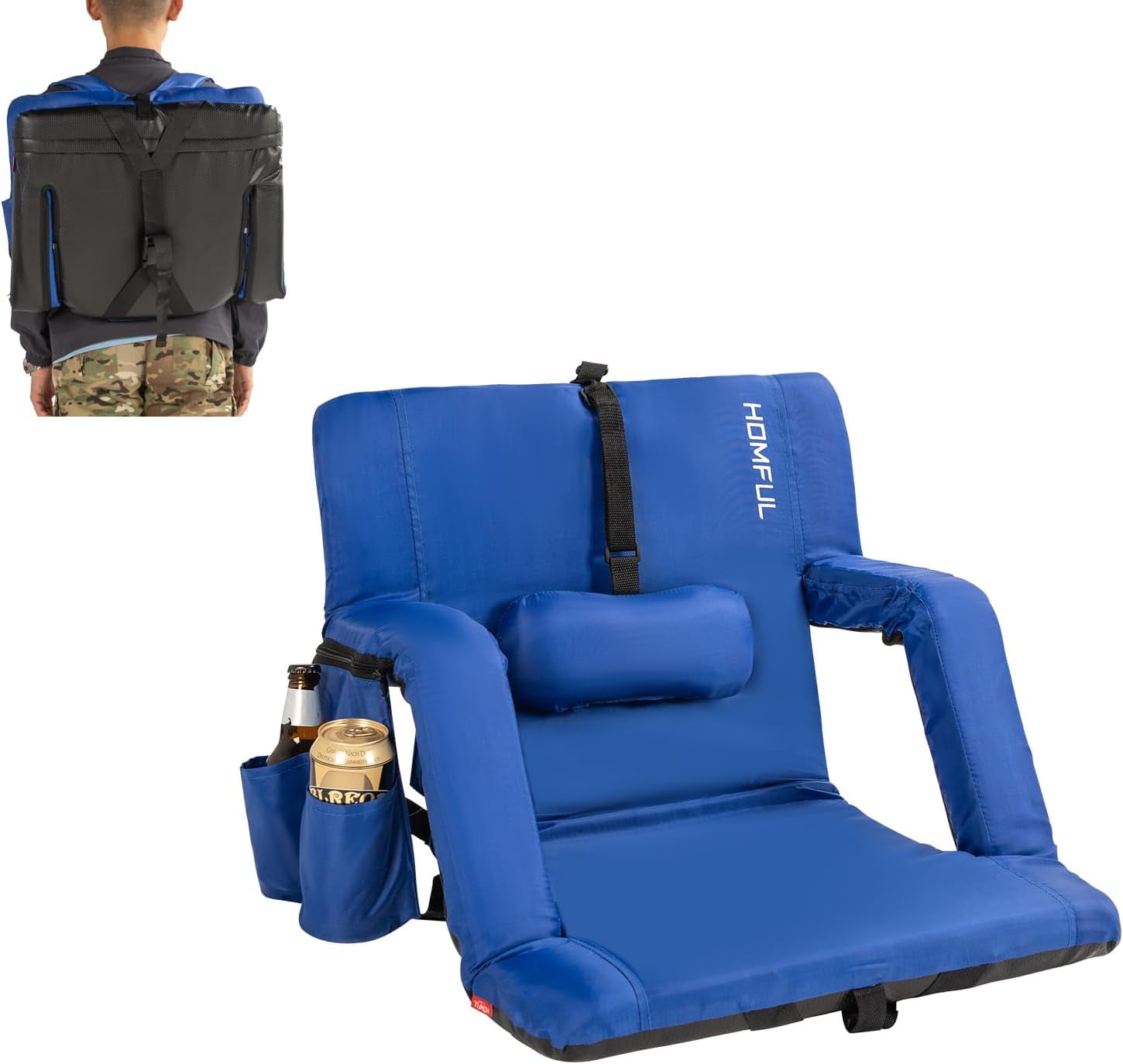 HOMFUL Folding Stadium Seat With Backrest & Lumbar Support - Portable Bleacher Chair For Sports, Camping, Beach