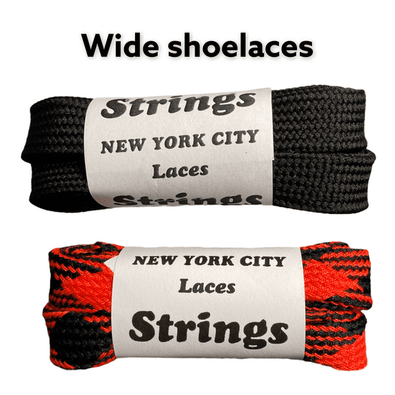 Wide 3/4 inch Shoe Laces Authentic 45" Length Black and Orange/Black STRINGS Shoe Lace Co