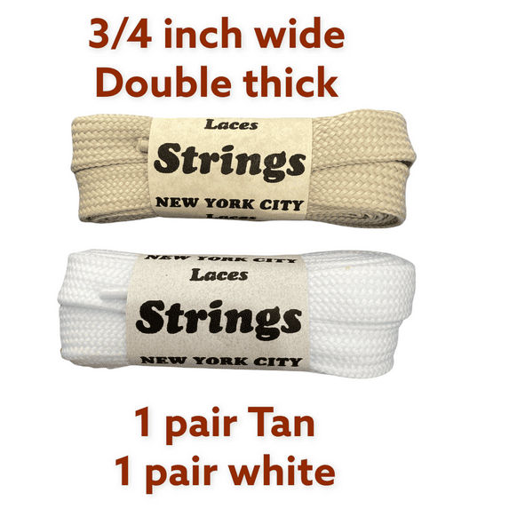 Wide 3/4 inch Shoelaces 45" Length Tan, and White. New from the 80's. STRINGS Shoe Lace Co