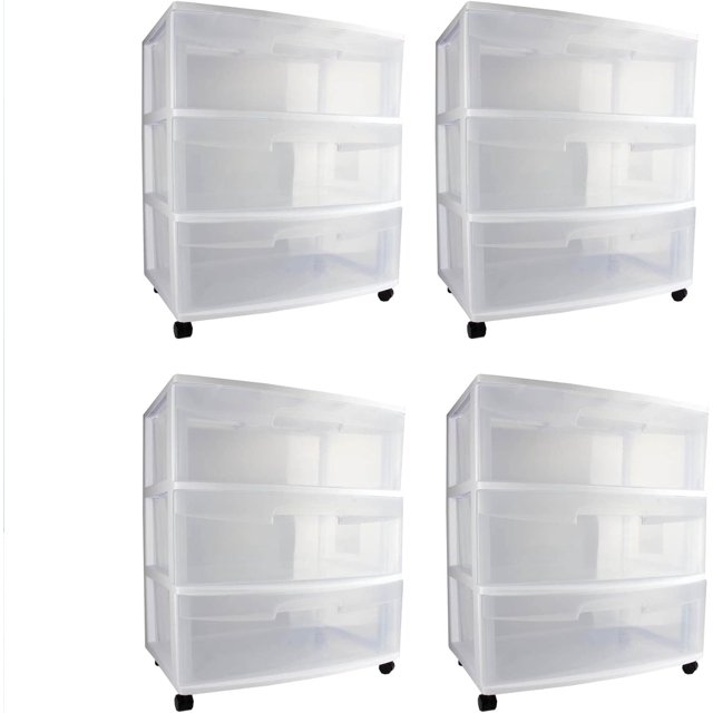 Wide 3 Drawer Storage Cart, Plastic Rolling Cart With Wheels To