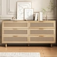 thumbnail image 1 of Wide 6 Drawer Rattan Dresser, Boho Dresser for Bedroom, Wooden Dresser Chest of Drawers, Natural, 1 of 8