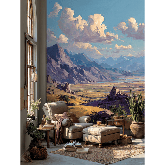 Wide Abstract Mountain Nature Canvas Print, Minimalist Landscape Art for Office Living Room Bedroom