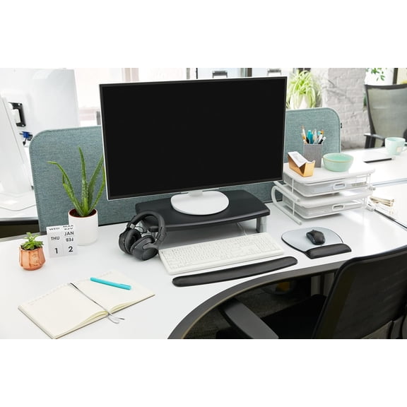 Wide Adjustable Monitor Stand, Three Leg Segments Simply Adjust Height from 1" to 5 7/8", Sturdy Platform Holds to 40 lbs, 16-inch Space Between Columns for Storage, Silver/Black (MS90B)
