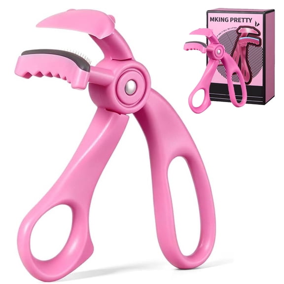 Wide-Angle Eyelash Curler with Comb, Pinch-Free Partial Lash Curler with Refill Pads, Ergonomic Grip, Lifted Curled Defined Lashes, Pink