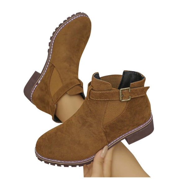 Wide Ankle Boots for Women Fashionable and Casual Versatile Cool Solid Color Square Heel Boots with Belt Buckle Fall And Winter Fashion Soft Comfortable Low Heel Thick Heel Short Boots