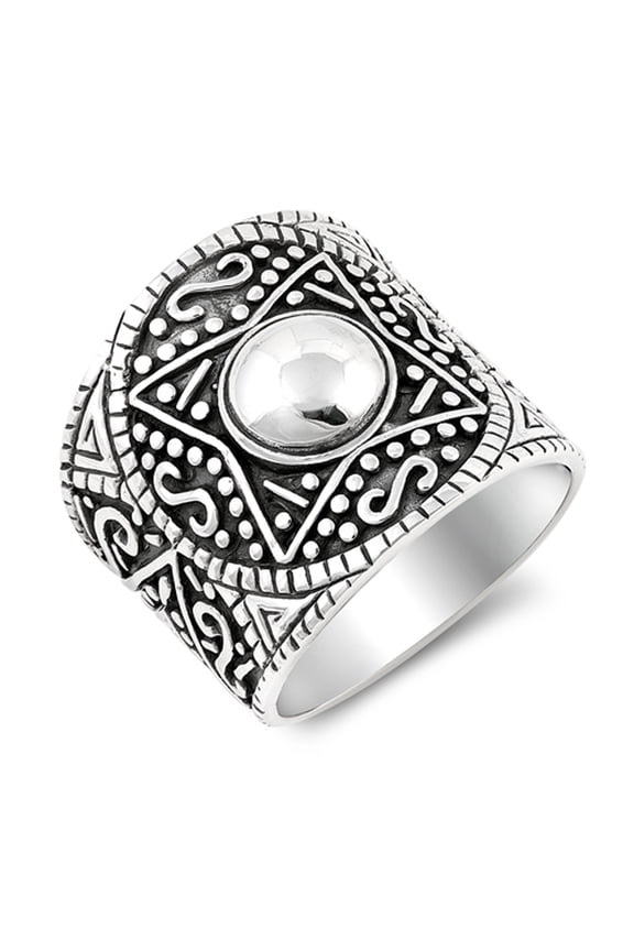 Wide Aztec Design Infinity Boho Ring .925 Sterling Silver Bali Band Jewelry Female Male Size 9