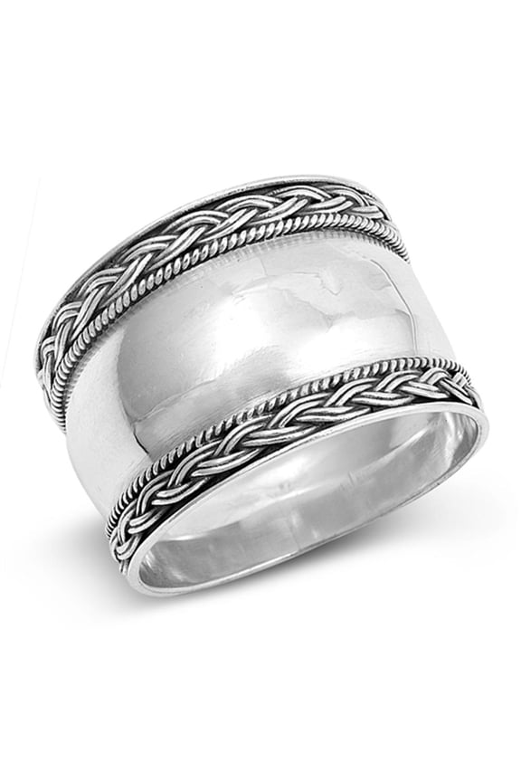 Wide Bali Rope Weave High Polish Ring .925 Sterling Silver Band Jewelry Female Male Unisex Size 9