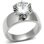 Wide Band Big Solitaire 3.5 Carat CZ Womens Stainless Steel Wedding Ring - Size 10