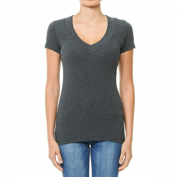 Wide Band Deep V-Neck Short Sleeve Casual T Shirt Top Cotton/Spandex (S-3X)
