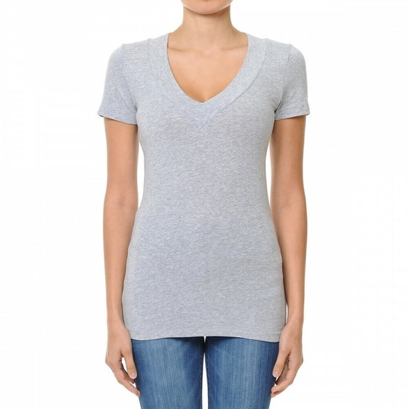 Wide Band Deep V-Neck Short Sleeve Casual T Shirt Top Cotton/Spandex (S-3X)