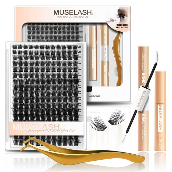 Wide Band Eyelashes Kit-HERA Lash Clusters Kit 204PCS Wide Band DIY Lash Extension Kit with 2-in-1 Bond & Seal, Remover & Applicator 8–16mm Mixed Lengths Easy at-Home Lash Kit for Natural to Glam Loo