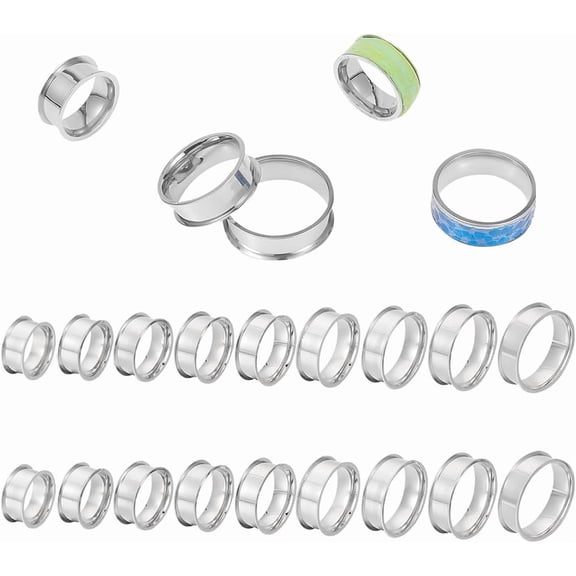 Wide Band Grooved Design Ring Core Blank for Inlay Stainless Steel Grooved Finger Ring Settings Round Blank Ring for Handmade Ring Jewelry Making grey