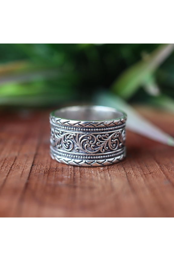 Wide Band Silver Ring, Filigree Silver Ring, Oxidized Silver Ring,925 Sterling Silver Ring, Thumb Ring, Statement Ring, Men's Signet Jewelry