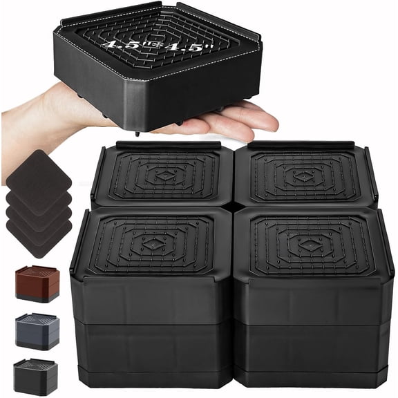 Wide Base Bed Risers, Stackable Furniture Lifts 2, 3.6, 5 Inch Heavy Duty Couch Risers for Chair Desk Table Legs,Support up to 6000lbs, Under Bed Storage Solution (Black 4 Pack,3.6 inch)