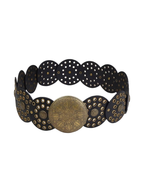 Wide Belt For Women Grommet Waist Chain Belt Discs Chain Belly Chain For Dress Western Carvings Belt Waist Chain