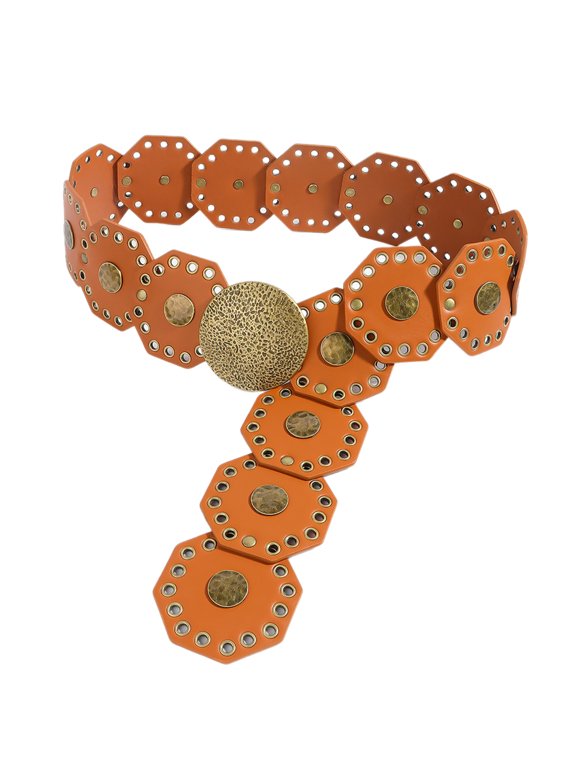 Wide Belt for Women Grommet Waist Chain Belt Discs Chain Belly Chain for Dress Western Retro Belt Waist Chain