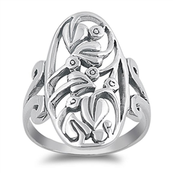 Wide Bird Tropical Animal Filigree Ring 925 Sterling Silver Band Jewelry Female Male Unisex Size 7