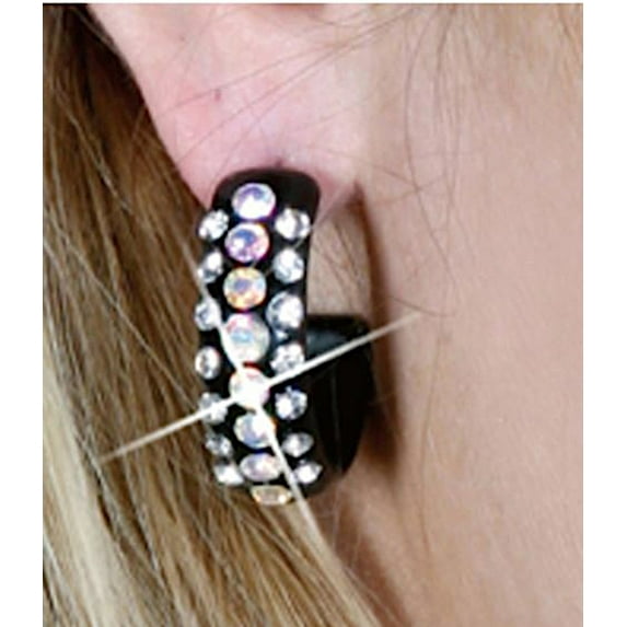 Wide Black Color Acrylic Hoops with AB Crystals