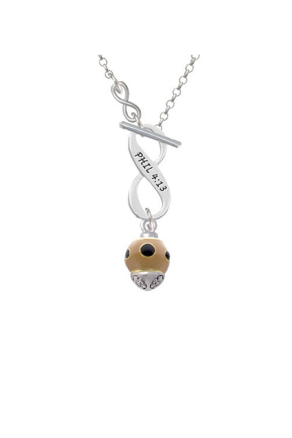 Wide Black Dots on Tan - Gold Tone Spinner - To Infinity Philippians 4:13 Toggle Necklace