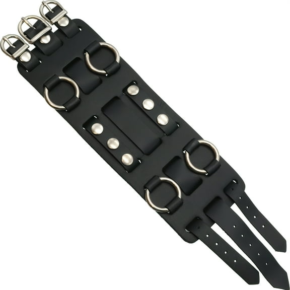 Wide Black Leather Watch Cuff Band