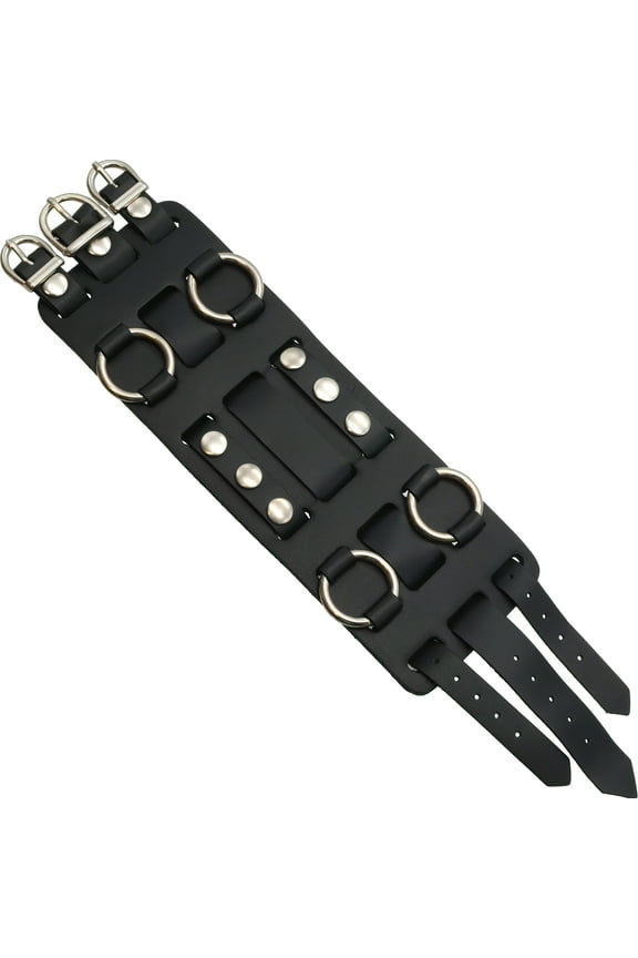 Wide Black Leather Watch Cuff Band