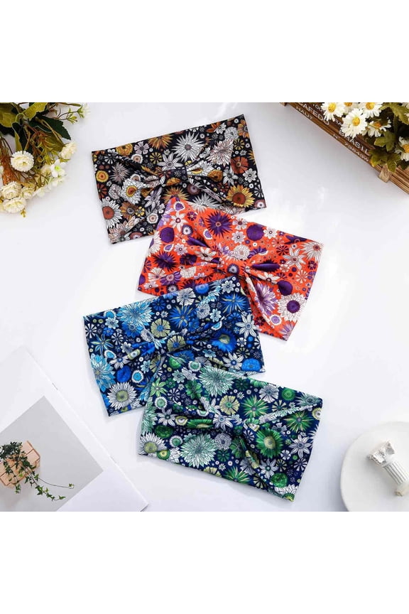Wide Boho Headbands Floral Stretch Head Wraps Bohemian African Turban Hairbands Knotted Bandana Headband Yoga Running Head Scarfs Workout Hair Accessories