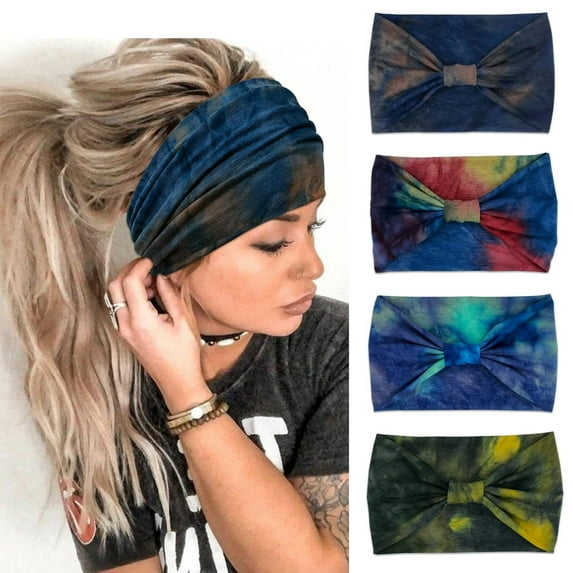 Wide Boho Headbands for Women Fashion Knotted Headband Yoga Workout African Head Wrap 4 Pack