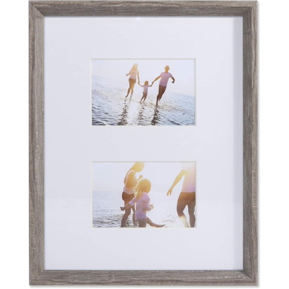 Wide Border Matted Gallery Gray 11X14 Picture Frame, 4X6 Double