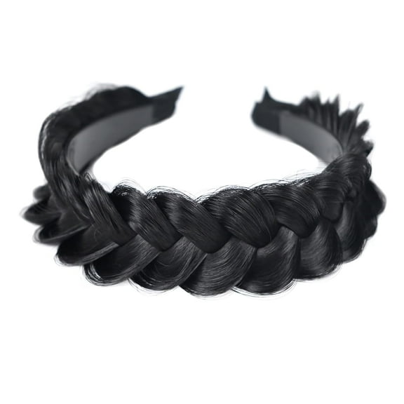 Wide Braided Headband Hoop Fashion Hair Accessories Elastic Non-slip Band for Women and Girl (Black)