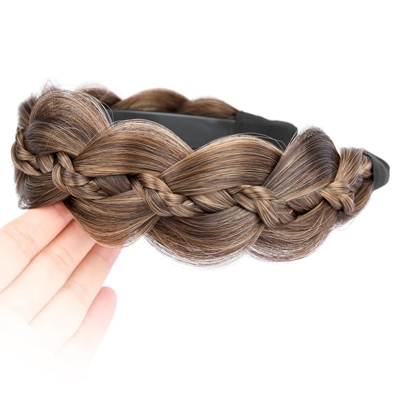 Wide Braided Headband with Teeth Synthetic Hair Plaited Fishtail Braided Hair Band Hairpiece