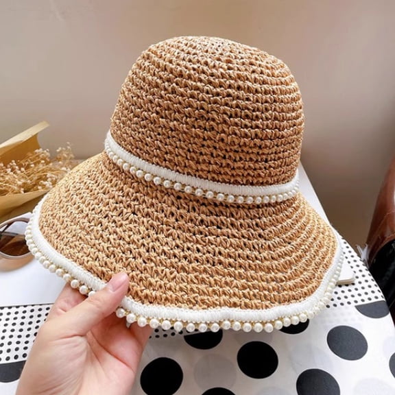 Wide-Brim Beach Sun Hat, UV-Protection Woven Straw Fedora, Foldable Breathable Sunshade for Women, Outdoor Gardening/Travel Accessory