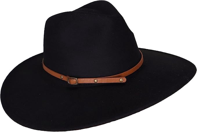 Wide Brim Fedora Hat with Belt Buckle Classic Lightweight Cotton Blend Lisianthus Women Classic Felt Fedora Wide Brim Hat with Belt  main image 2