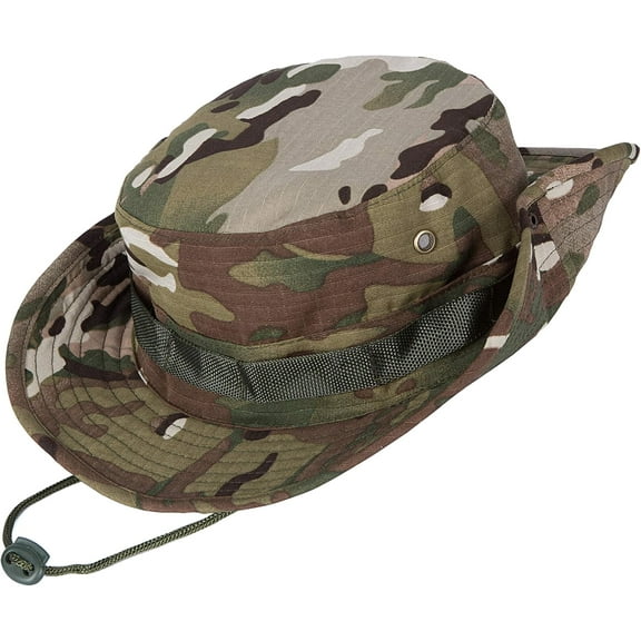 Wide Brim Boonie Hat, Men & Women Top Camo Bucket Hats for Safari Military Beach