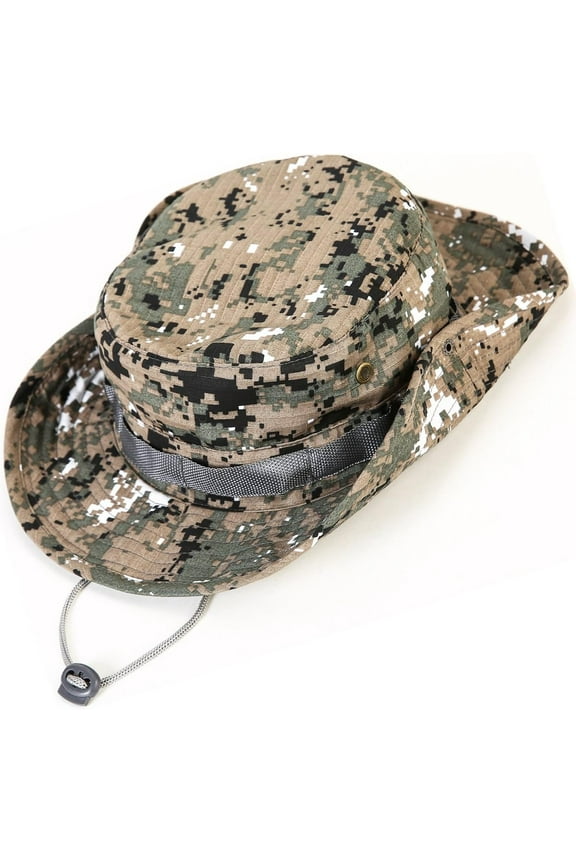 Wide Brim Boonie Hat, Men & Women Top Camo Bucket Hats for Safari Military Beach